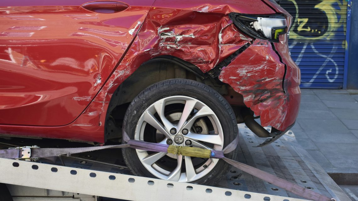 Damaged vehicle after a car accident involving shared fault in Oklahoma.