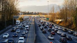 Heavy highway traffic during peak travel hours