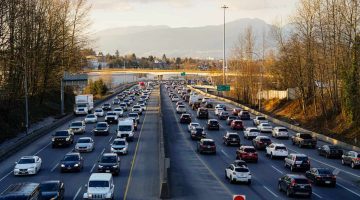 Heavy highway traffic during peak travel hours